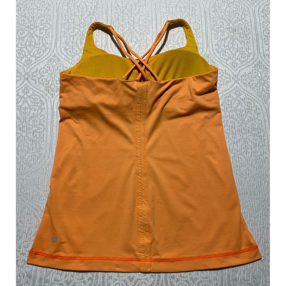 Lululemon Power Y Tank Top Orange Mustard Yellow Built-in Shelf Bra Yoga Women